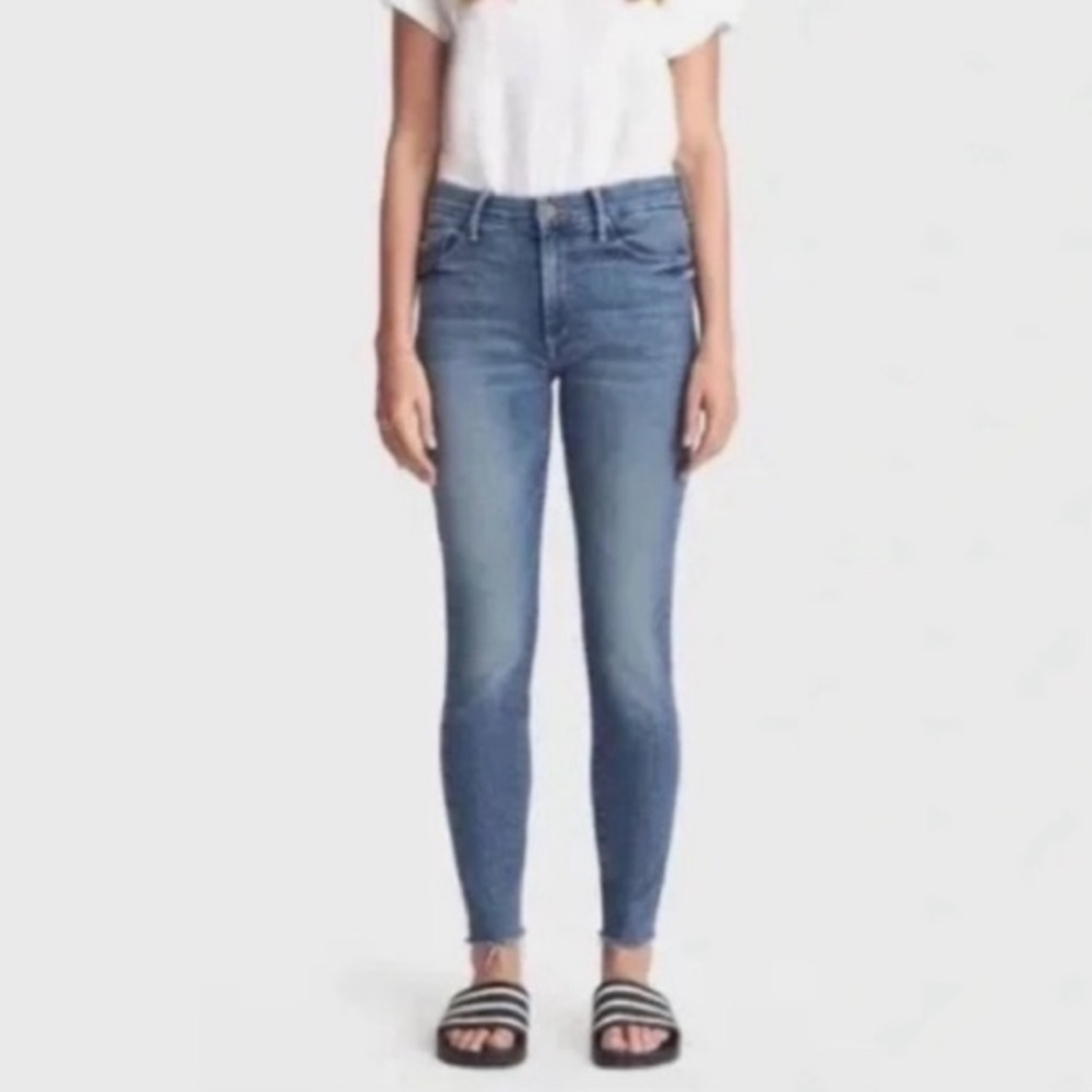 Mother High Waisted Looker Ankle Fray Jeans Hop On Hop Off
